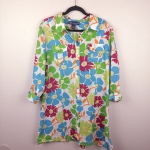 SUSAN GRAVER Bright Floral Tab Sleeve Button Tunic